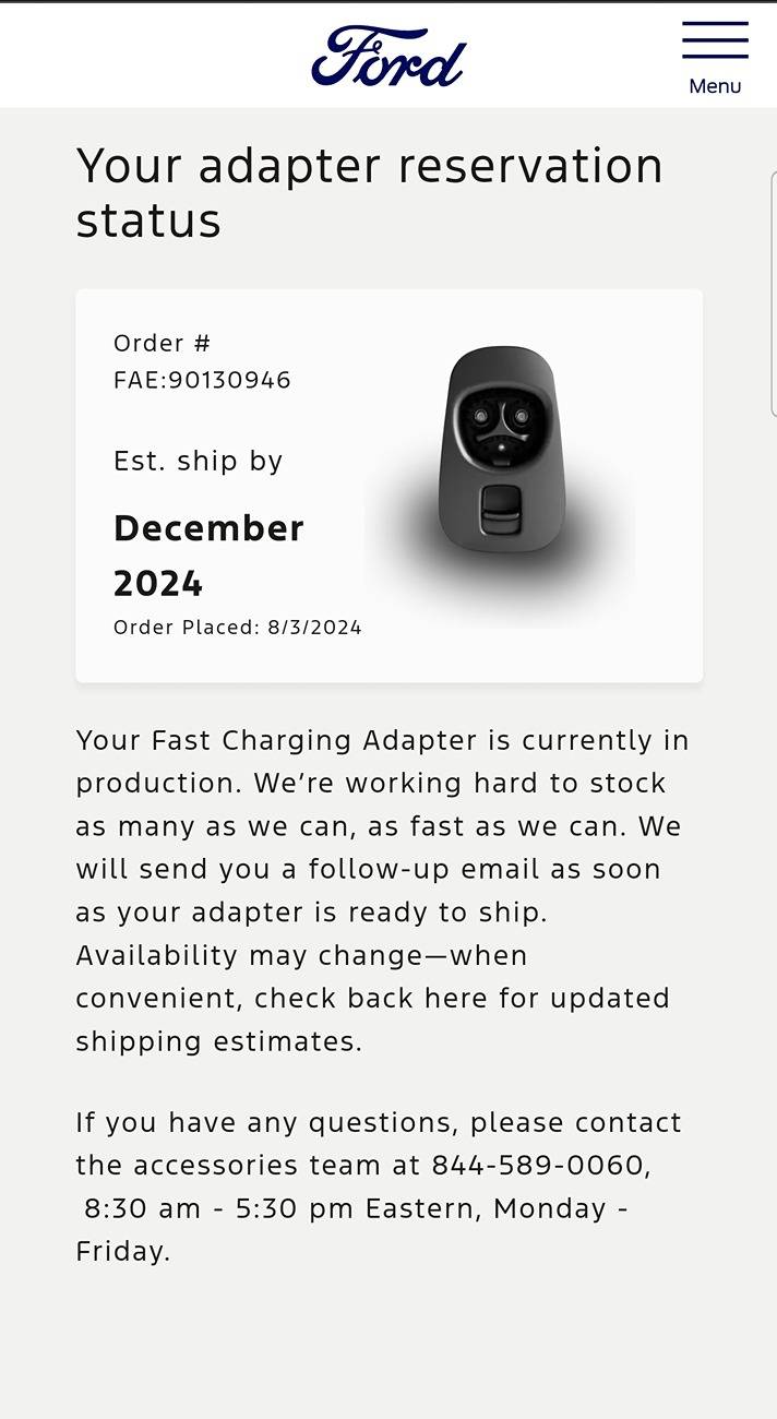 Ford F-150 Lightning Ford Resumes Shipping NACS Charging Adapters (December 2024 batch) 1000001950