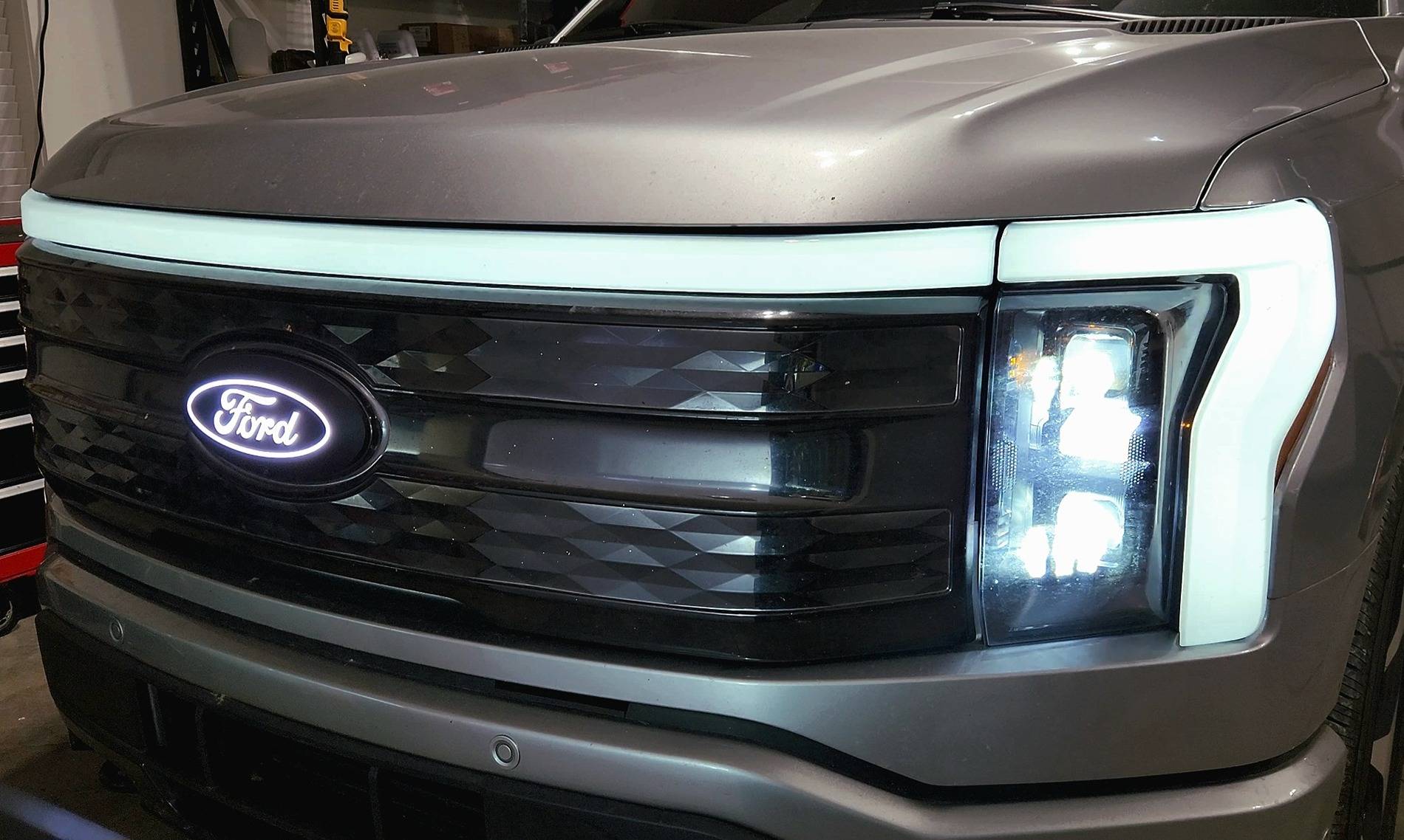 Ford F-150 Lightning Putco Illuminated Front Emblem Installed 1000025927