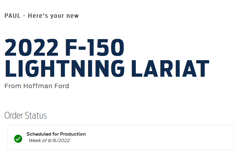 Ford F-150 Lightning Got a build date today! 1649808999334