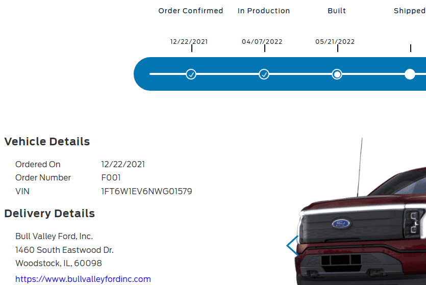 Ford F-150 Lightning Proof at least one 2022 Lightning has achieved "built" status. [Update: now "shipped"]! 1653340486201