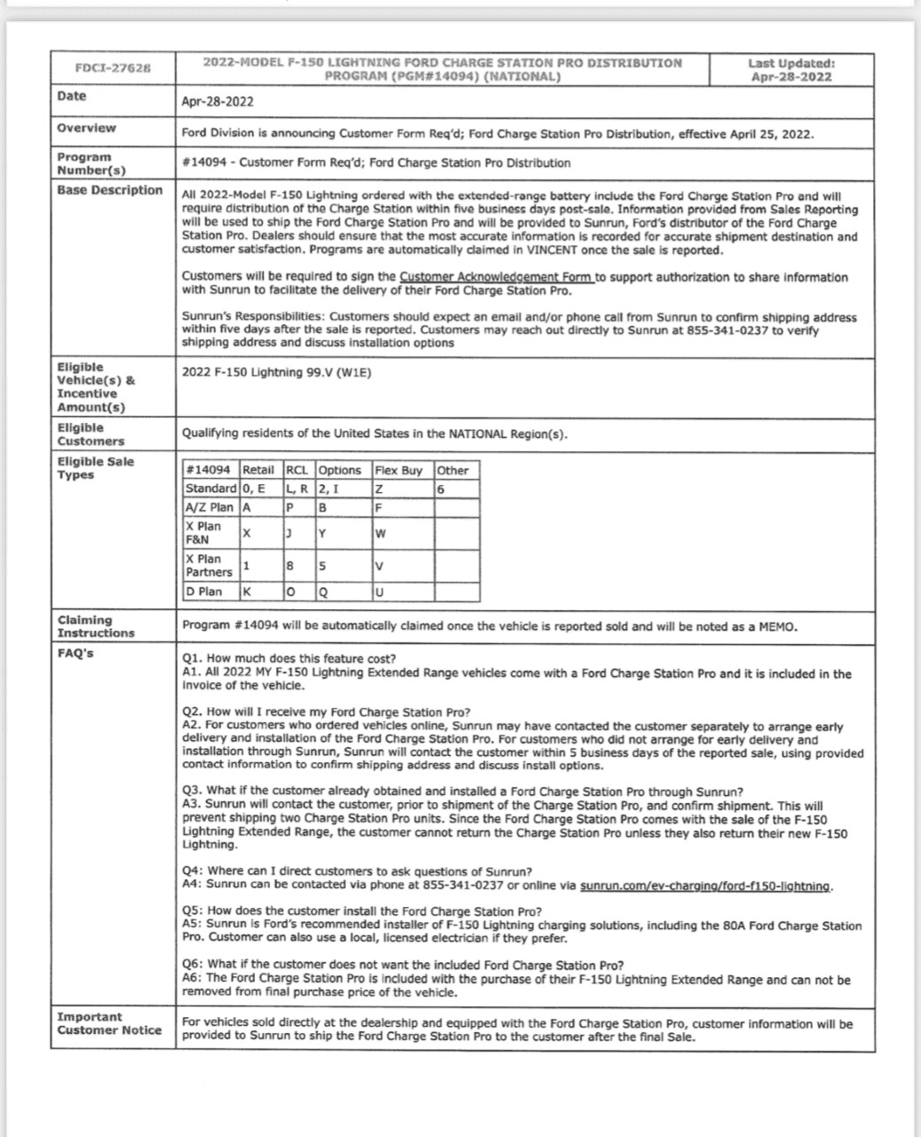 Ford F-150 Lightning Signature Required - Ford Charge Station Pro Distribution Agreement. SunRun info. 1653768110227