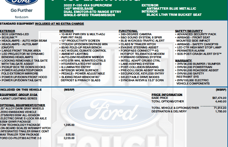 Ford F-150 Lightning Co-Pilot on Window Sticker - NOT on Order Page? 1659018544754