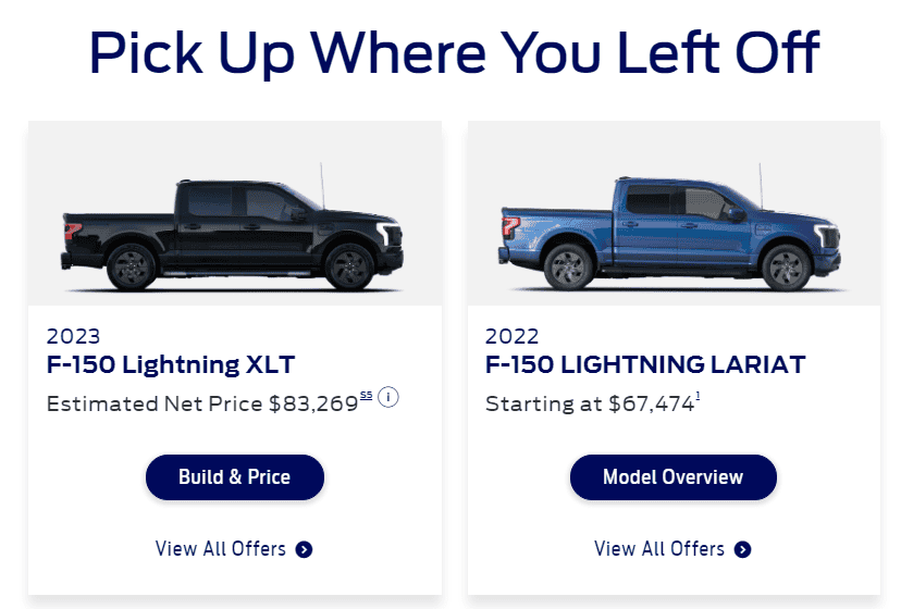 Ford F-150 Lightning Ford website still showing Lightning "starting at $39,974" (clearly this is incorrect) 1665670853116