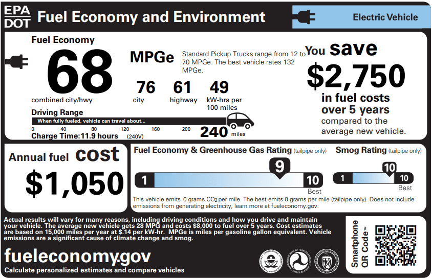 Ford F-150 Lightning New Window Sticker EPA Fuel Economy - SR MY23 1666857423351