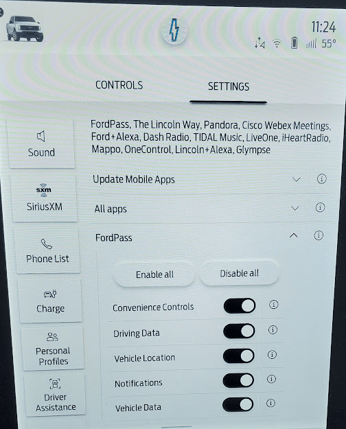 Ford F-150 Lightning FordPass on Sync 4a Screen 1670352665519