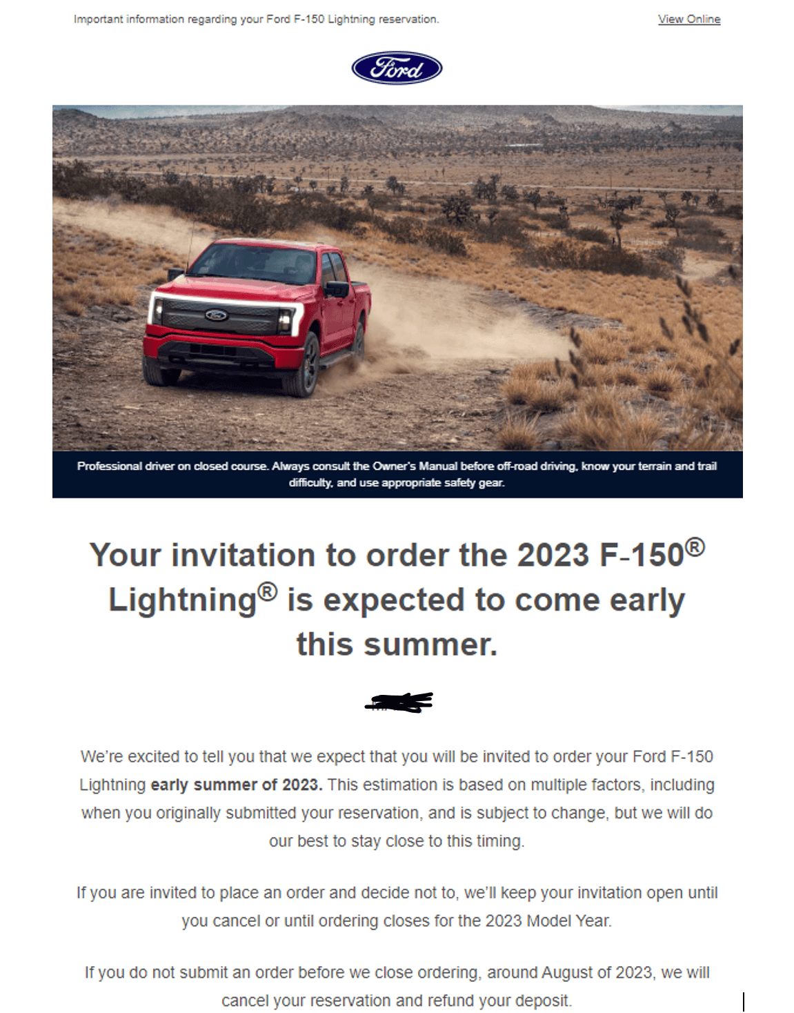 Ford F-150 Lightning Email today from Ford 1671551896972