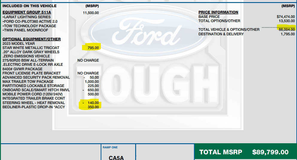 Ford F-150 Lightning Updated MSRP Sticker 1697752246362