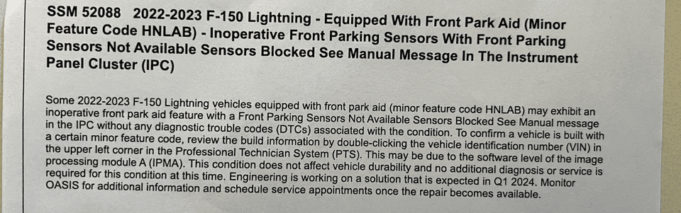 Ford F-150 Lightning Front sensor blocked 1701872490442