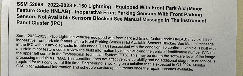 Ford F-150 Lightning Front sensor blocked 1701872565519