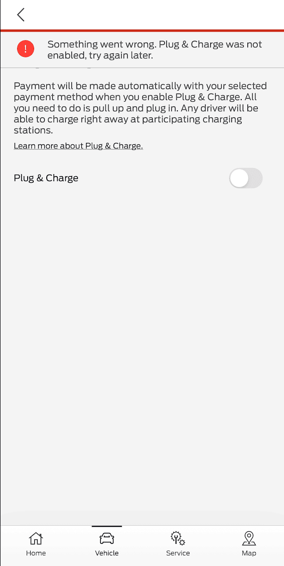 Ford F-150 Lightning Unable to enroll plug charge on fordpass 1702589739279
