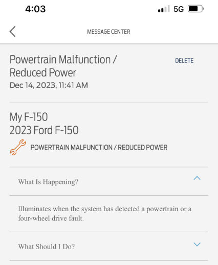 Ford F-150 Lightning Powertrain Malfunction/Reduced Power - New Truck 600KM 1703027975333