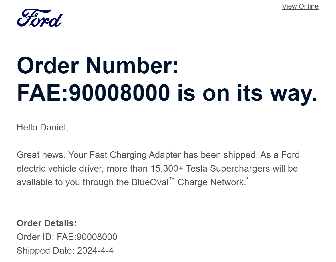 Ford F-150 Lightning Update: F-150 Lightning Fast Charging Tesla Adapters Start Shipping TODAY Per Ford! 1712347730160-l3