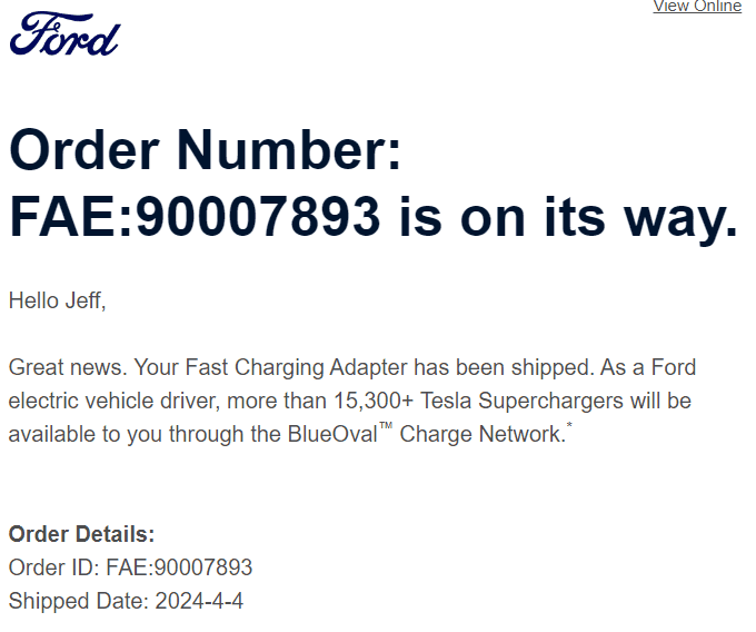 Ford F-150 Lightning Update: F-150 Lightning Fast Charging Tesla Adapters Start Shipping TODAY Per Ford! 1712363062555-uy