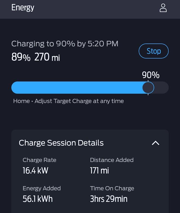 Ford F-150 Lightning Battery level after setting a departure time 1736734365783-he