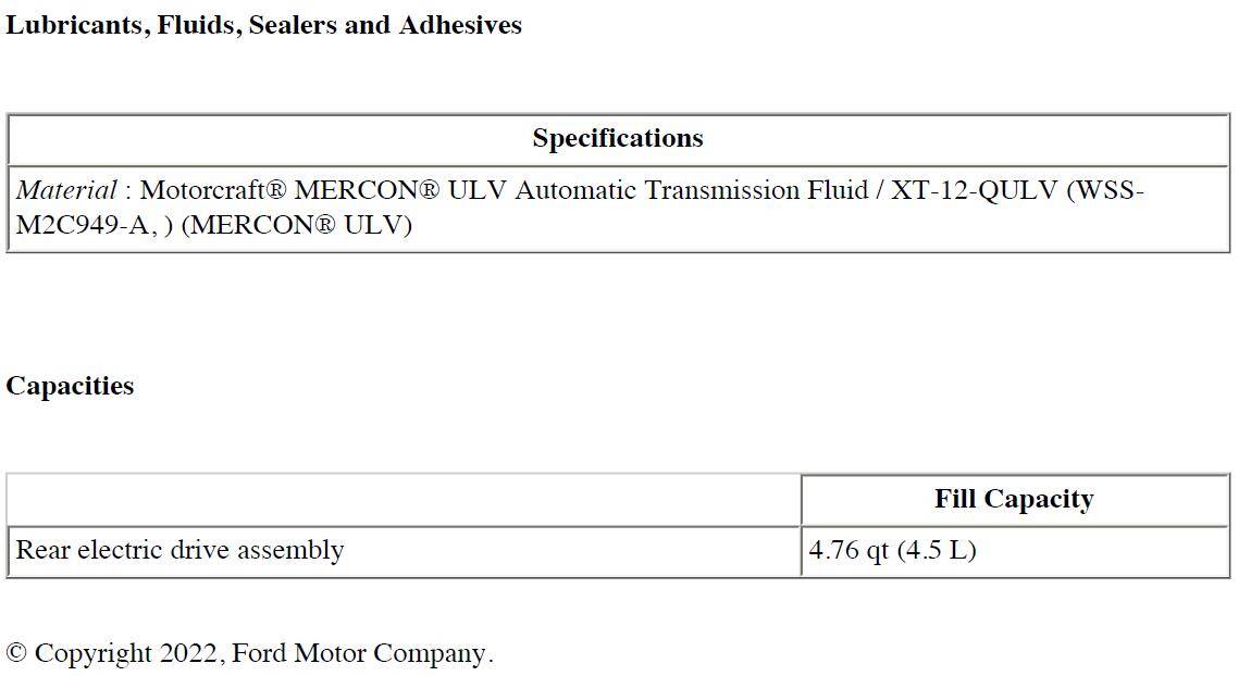 Ford F-150 Lightning Oil used in motor/axle/differential assembly 1737433393380-u9