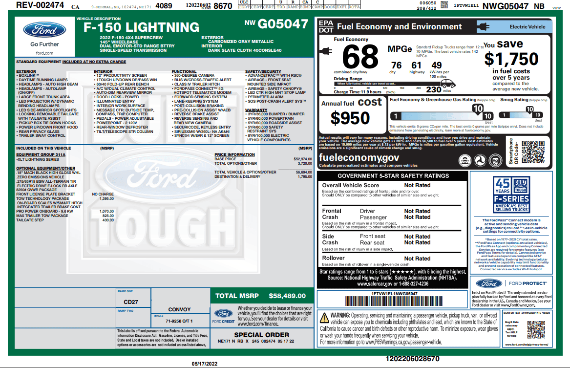 Ford F-150 Lightning ✅ 5/30 Lightning Build Week Group 1FTVW1EL1NWG05047