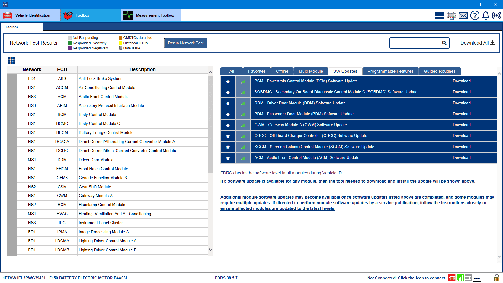 Ford F-150 Lightning Checking for updates with FDRS 1FTVW1EL3PWG39431-3-Dec-23