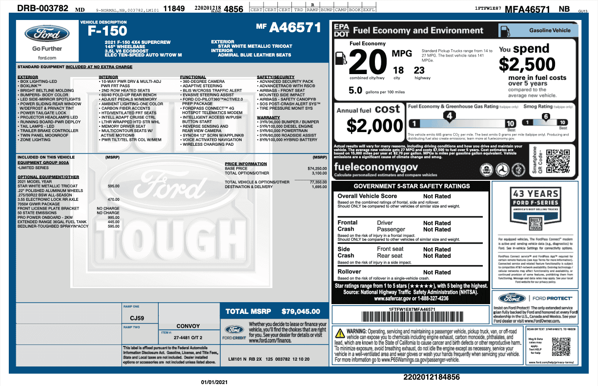 Ford F-150 Lightning King Ranch / Platinum / Limited Payload Sticker thread 1S