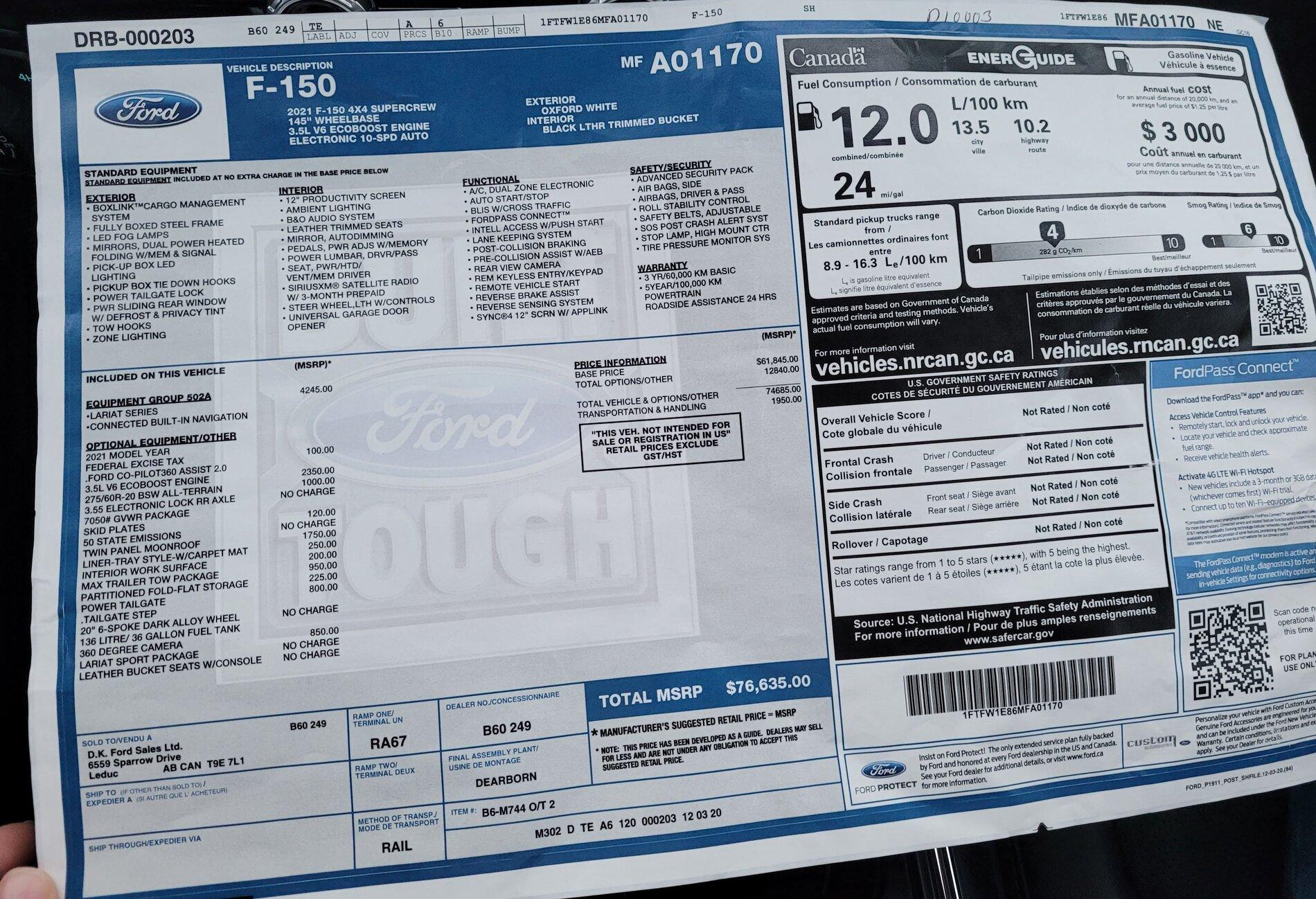 Ford F-150 Lightning GAWR (axle) stickers for regular/max tow and EB/PB 20201218_155646