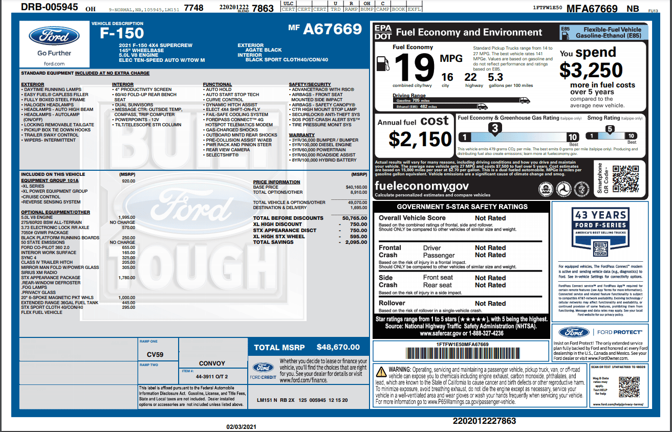 Ford F-150 Lightning 2021 F-150 Payload Stickers 2021 F150 Window Sticker.PNG