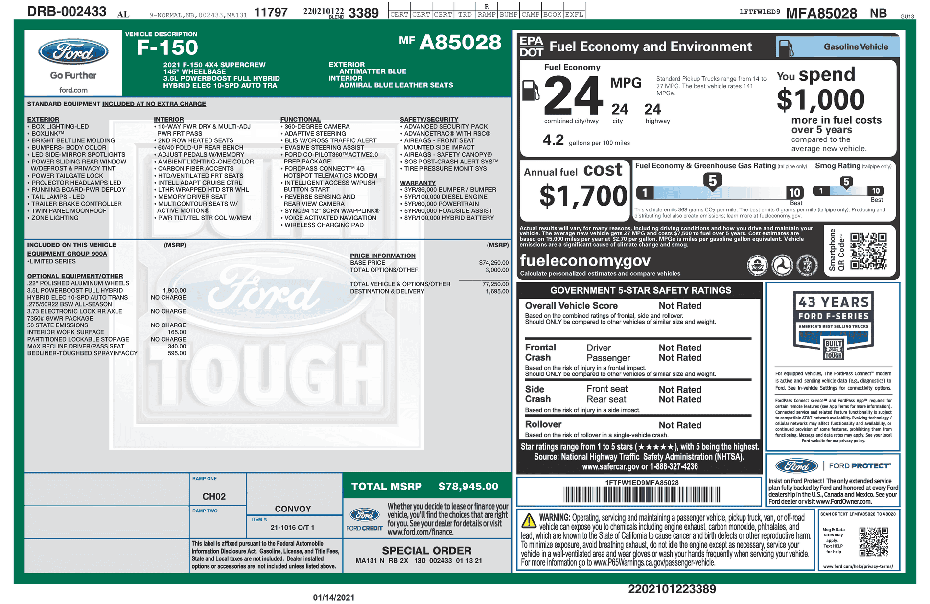 Ford F-150 Lightning Feedback Requested on Limited w/ PB Towing Inbound Jayco Travel Trailer 2021 Ford F150 Limited Window Sticker