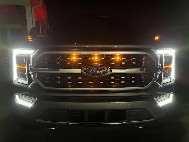 Ford F-150 Lightning 2021 F150 with Lariat Grille Custom Auto Works Raptor Style LED Amber Grille Light Kit 2021 LR 2022 LR 1