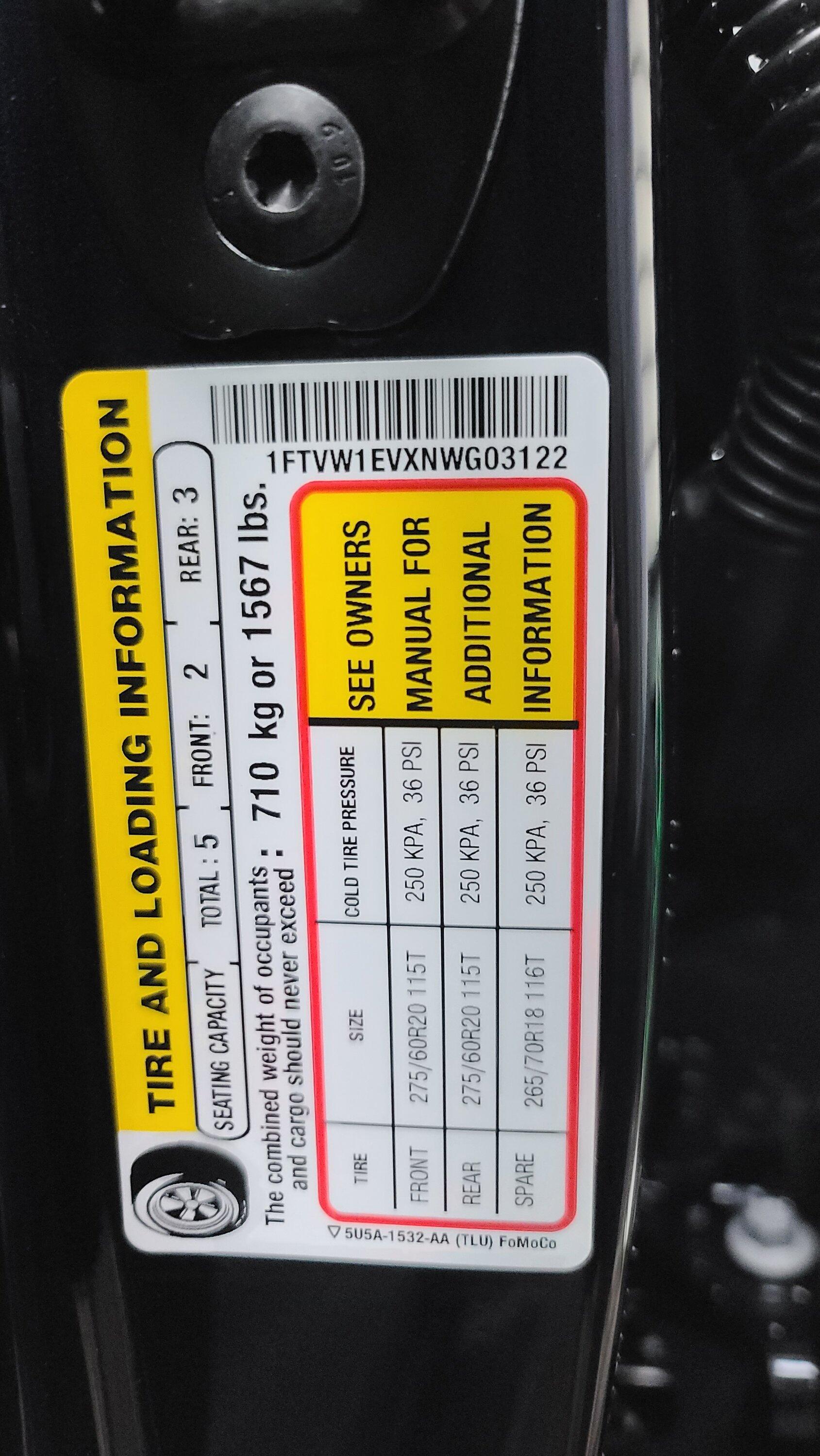 Ford F-150 Lightning Door Sticker Thread (GVWR / Payload / Tire and Loading Figures Label). Help and Add Yours! 20220709_063109