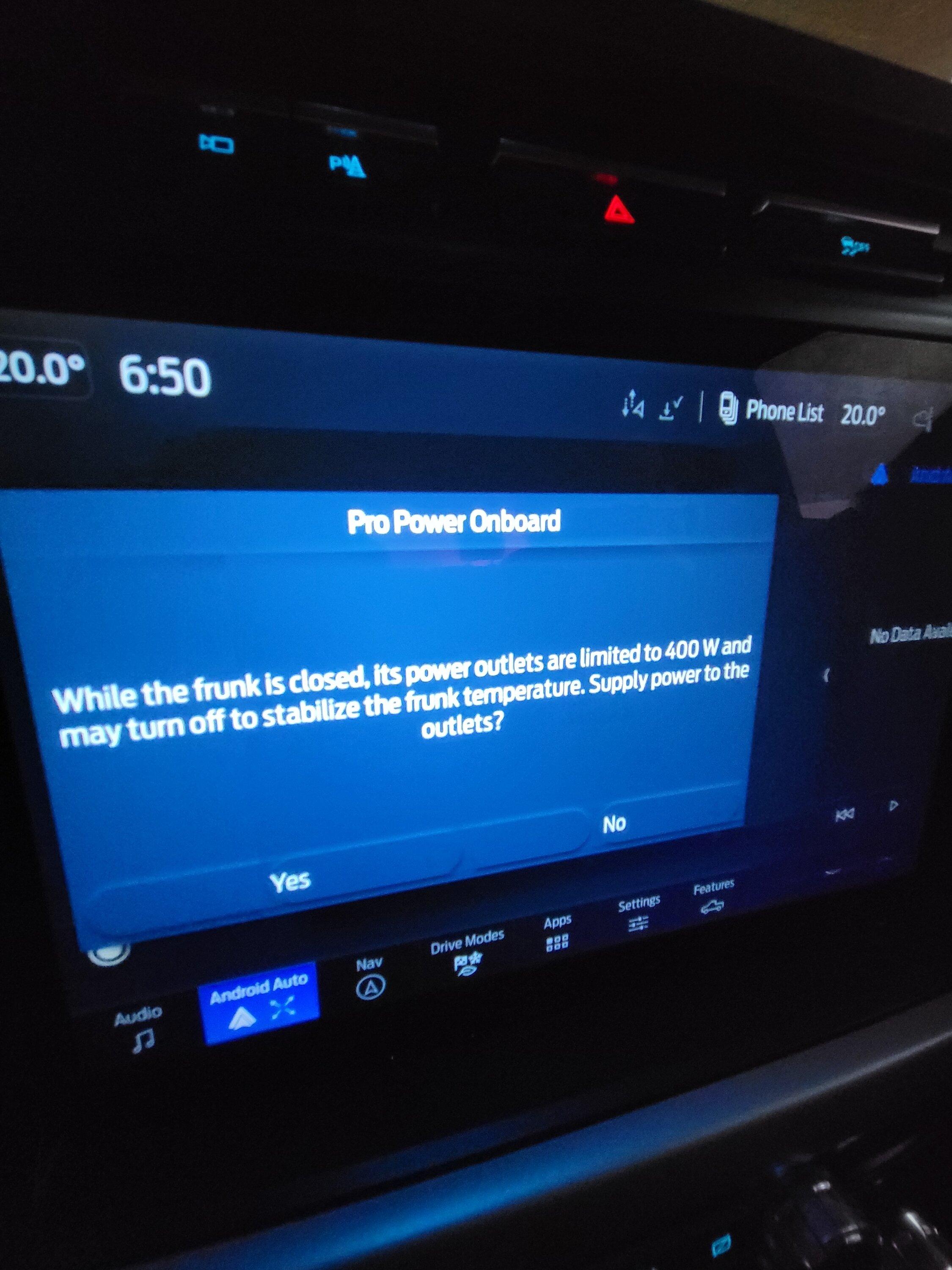 Ford F-150 Lightning Pro Power Onboard Popup Message 20220807_065104