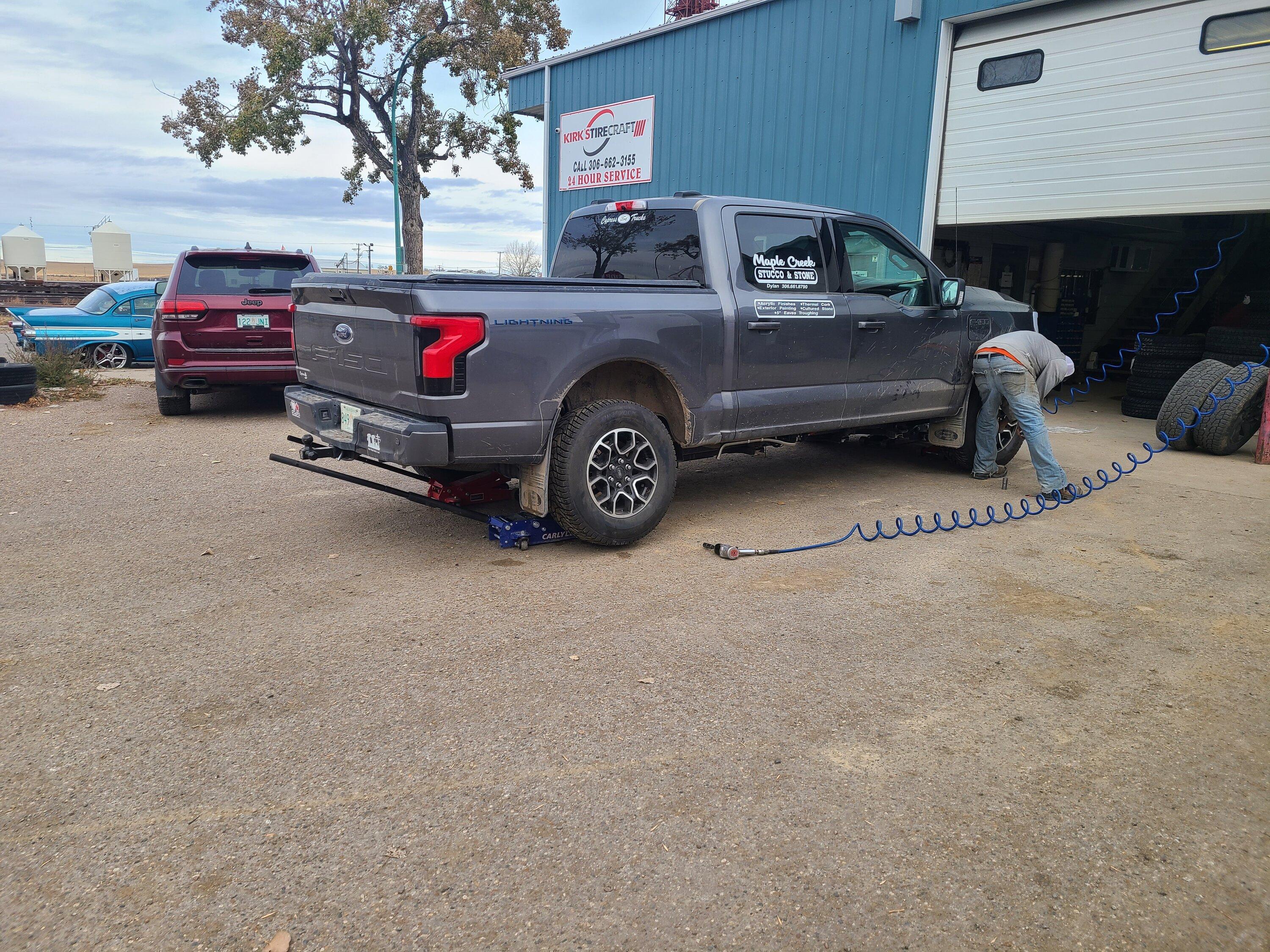 Ford F-150 Lightning Studded winter tires installed 20221031_161601