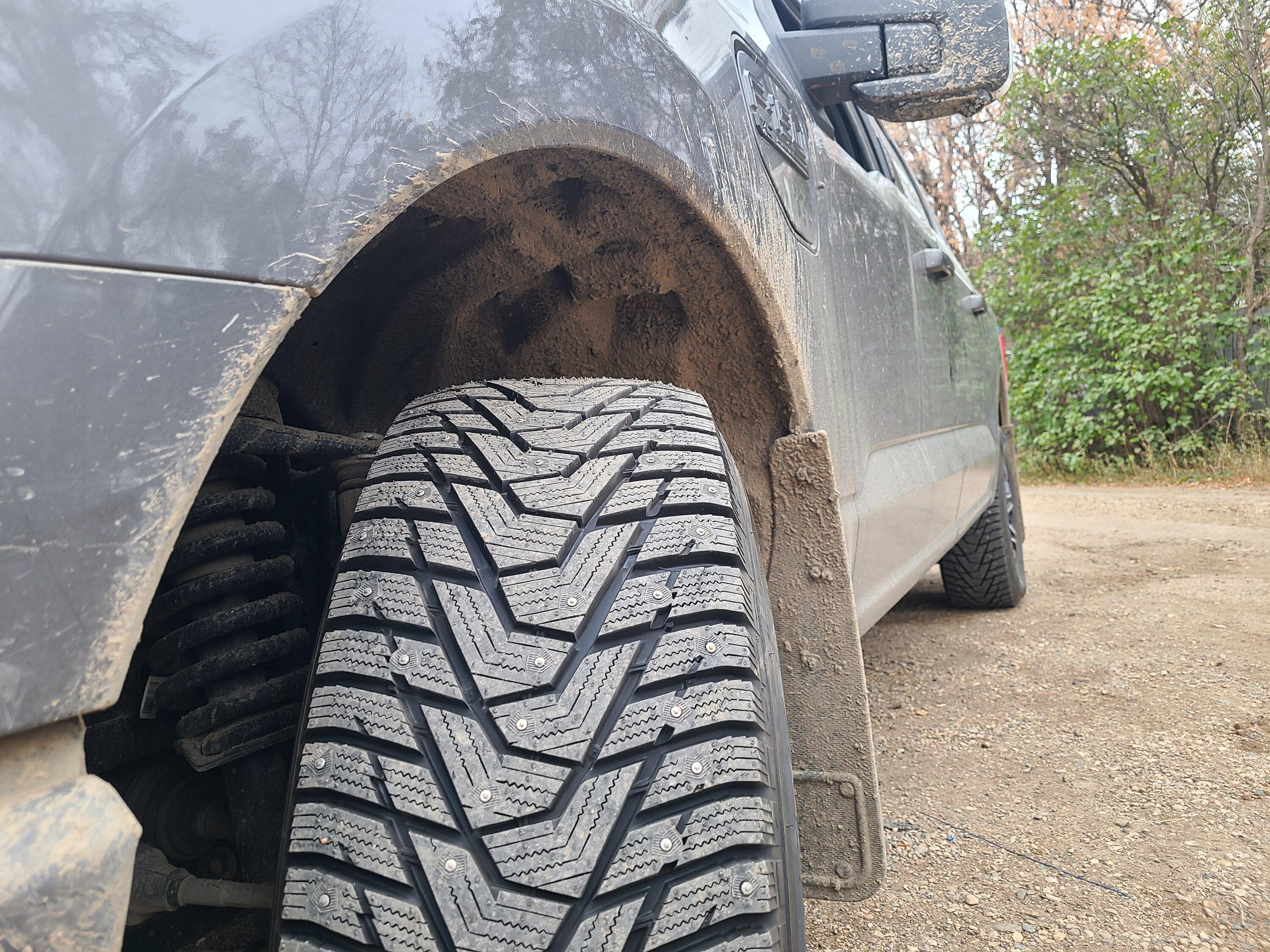 Ford F-150 Lightning Studded winter tires installed 20221031_162844