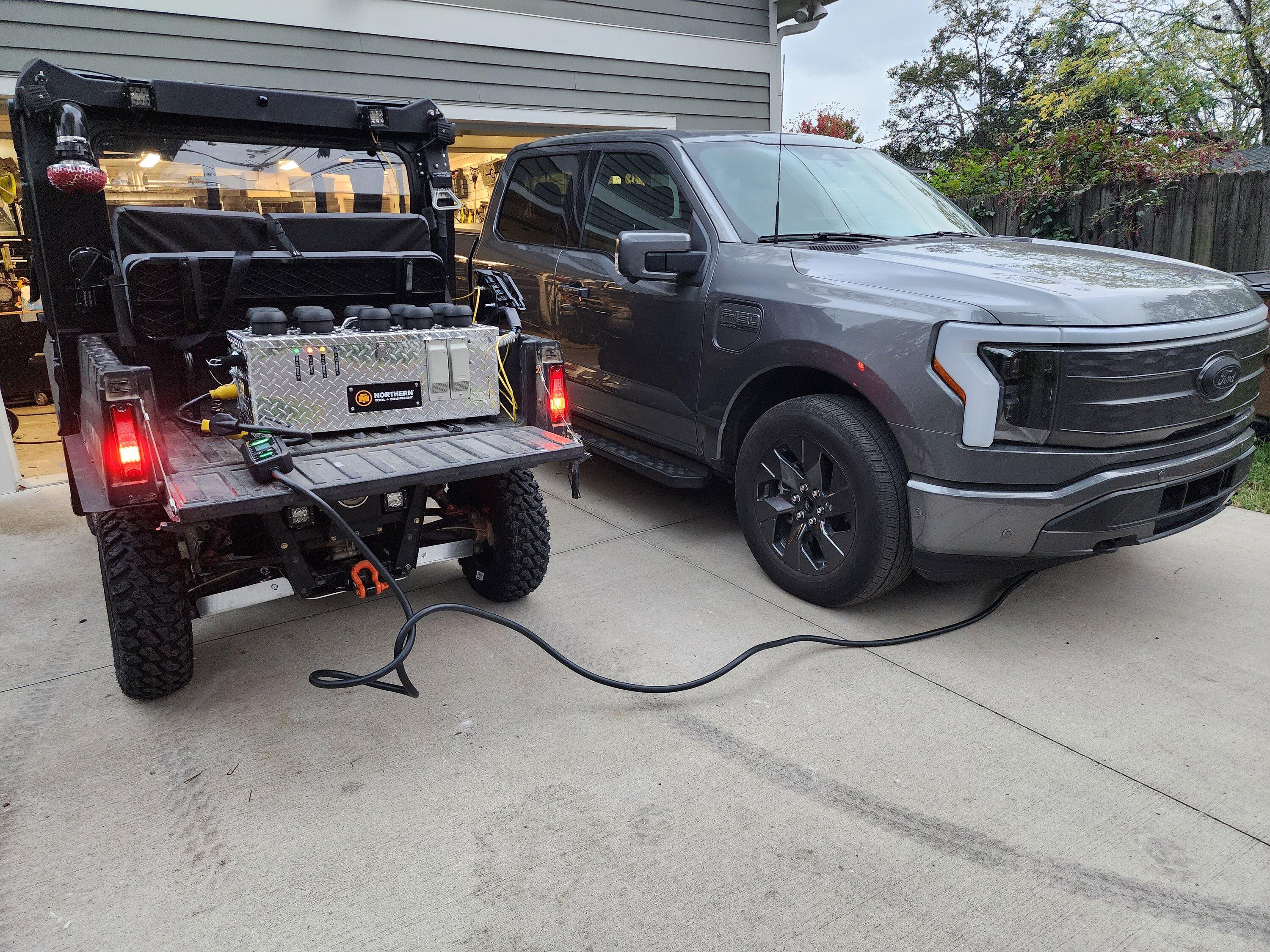 Ford F-150 Lightning Charging my Lightning with my (Polaris) Ranger 20231014_175805