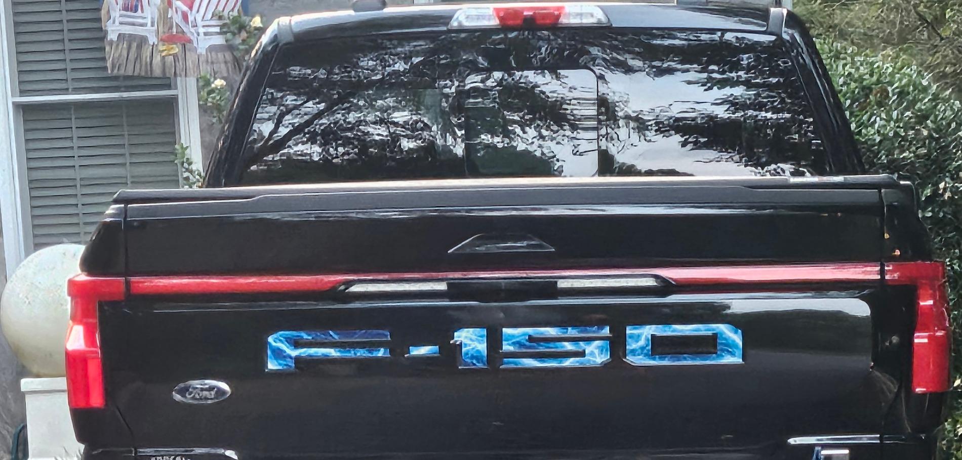 Ford F-150 Lightning 5 minute $9 Tailgate Mod - matte black tailgate letters w/ beveled edges 20240709_204950