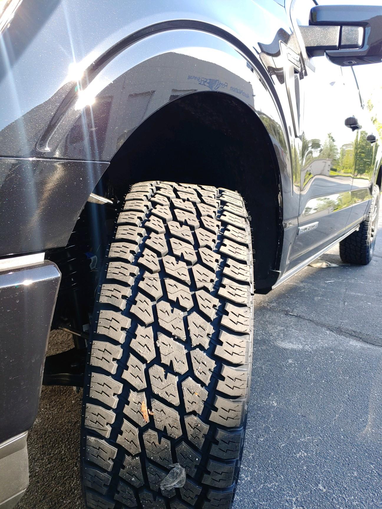 Ford F-150 Lightning 275/65/20 Nitto Ridge Grappler VS 295/60/20 Terra Grappler side by side visual comparison. 2611