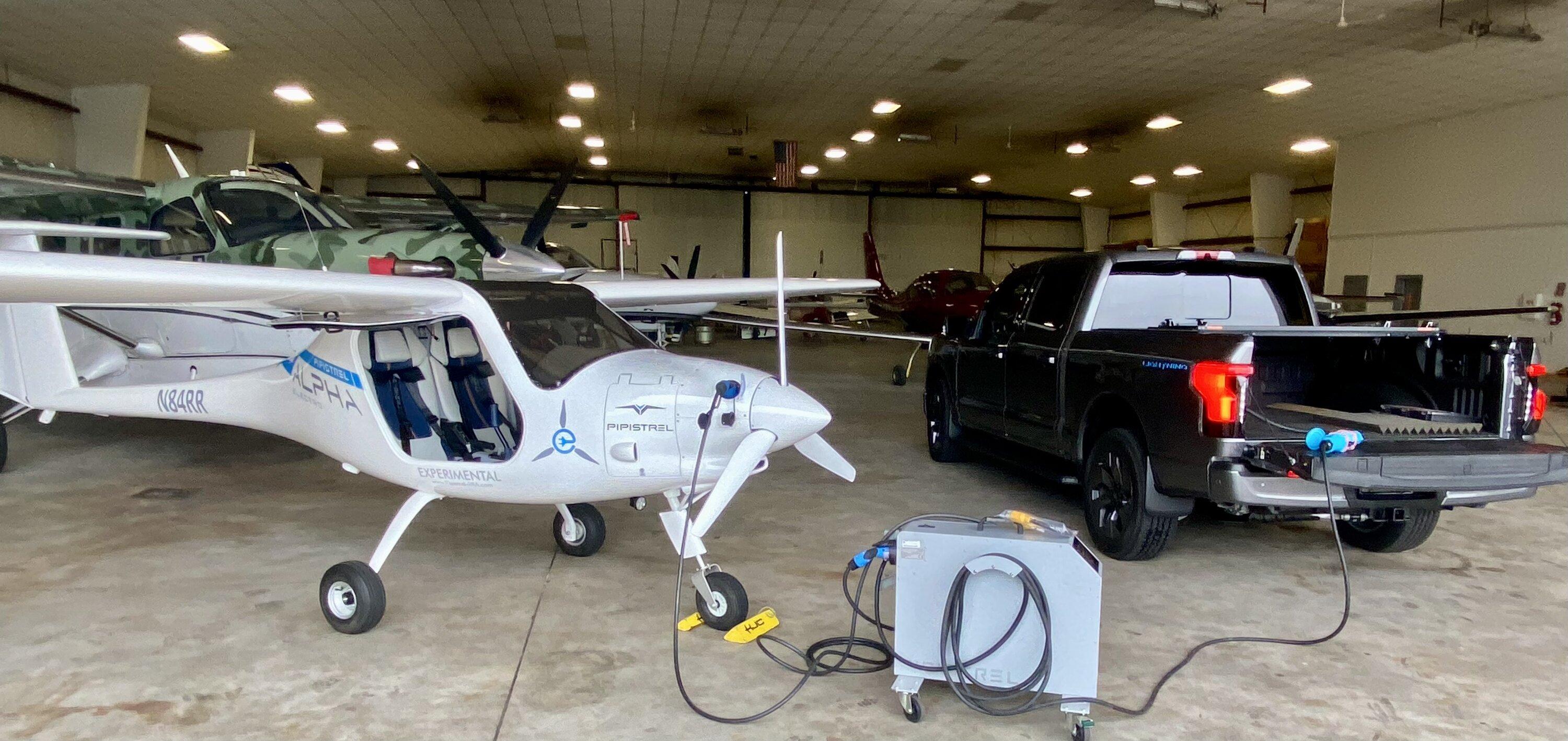 Ford F-150 Lightning Maybe a first in the world... an electric truck charging an electric plane. 267BFA52-C63D-405E-86AD-5860DE346ECE