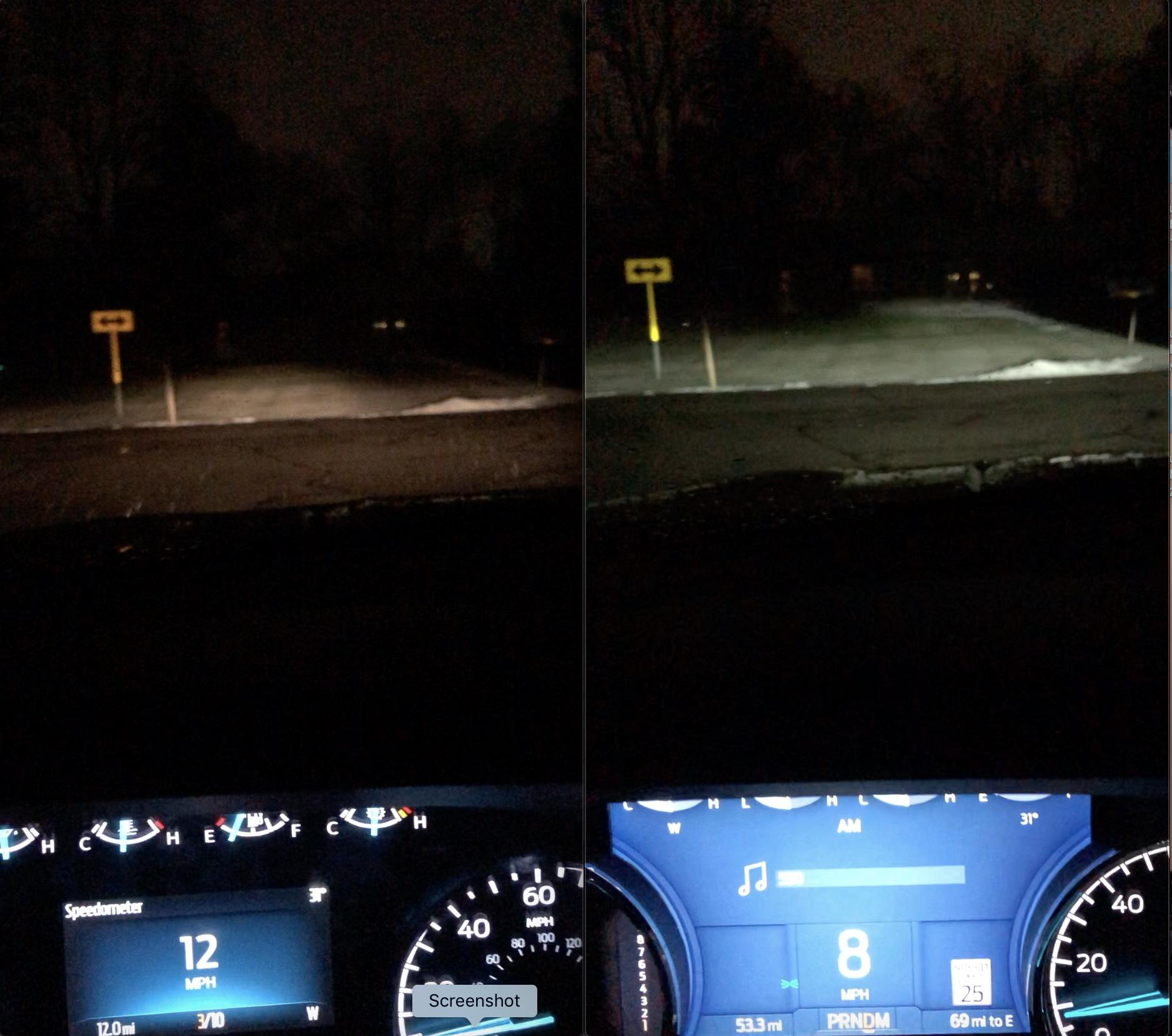 Ford F-150 Lightning Halogen vs LED headlights on 2021 F-150 -- real world comparison pics 4