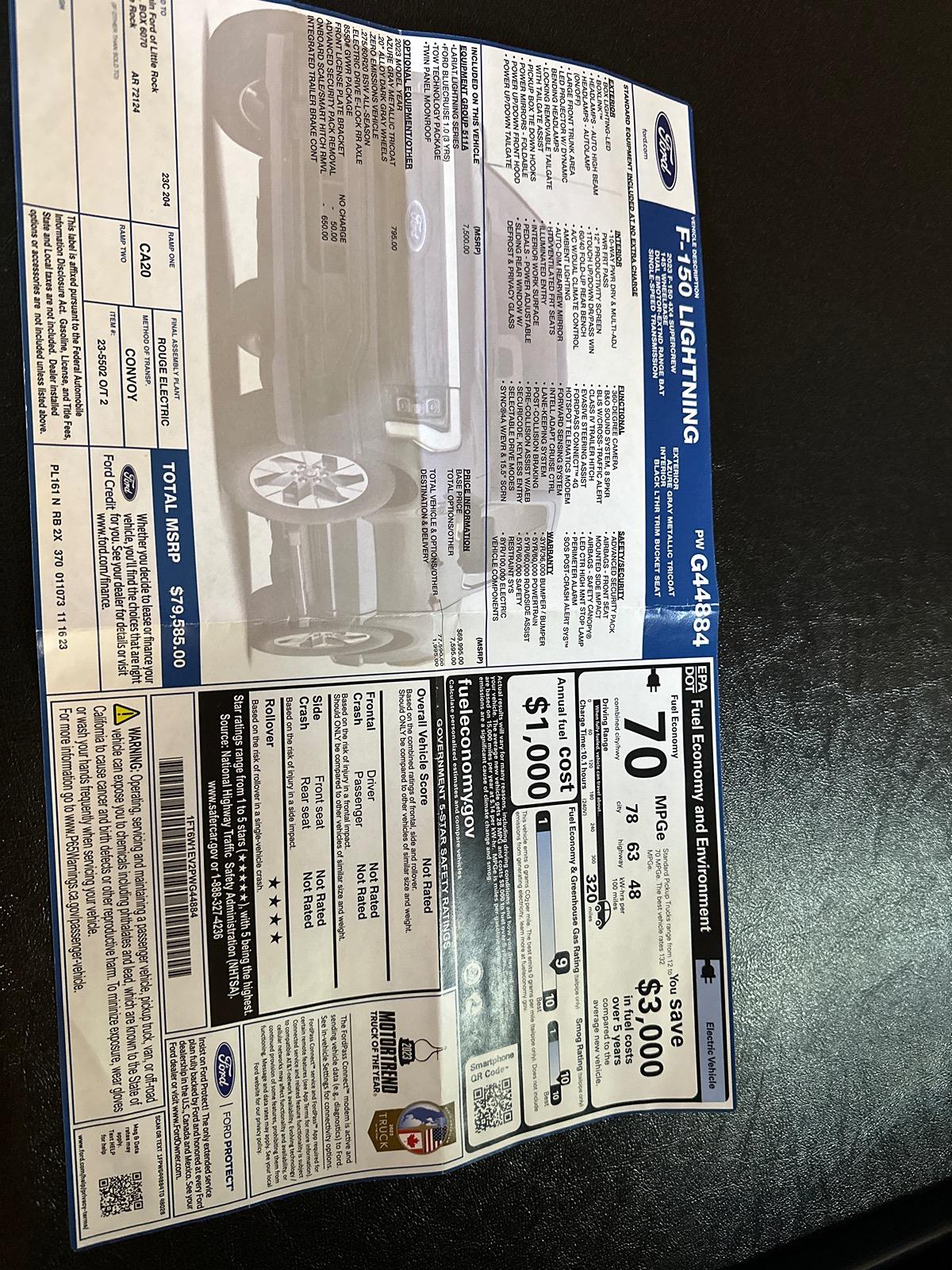 Ford F-150 Lightning $54,500-2023 Ford F150 Lightning ER- Lariat 511A- Azure Grey 73361467338__F895BA7E-6F30-4A84-8938-A4B71E131A7B.JPG