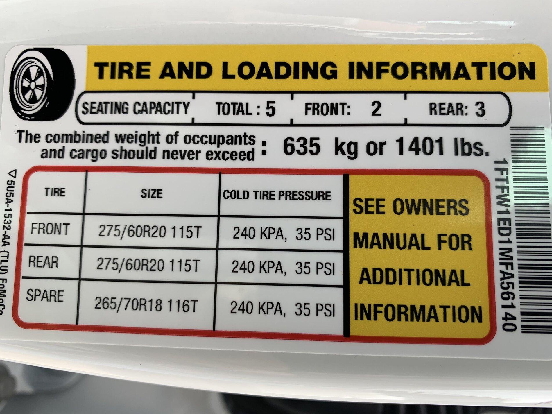 Ford F-150 Lightning GAWR (axle) stickers for regular/max tow and EB/PB 823657423