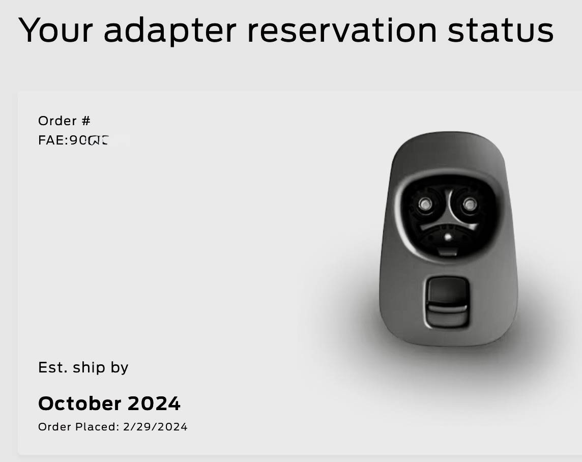 Ford F-150 Lightning Remember what we started a year ago.....NACS Adapter-geddon Adapter Reservation Status Oct 3 2024