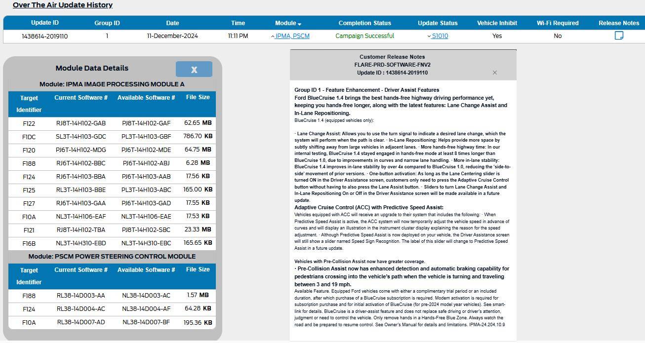 Ford F-150 Lightning Bluecruise 1.4 officially being sent out to F150 & Lightnings starting today (12/11/24)! BC1-4_OTA_w_notes