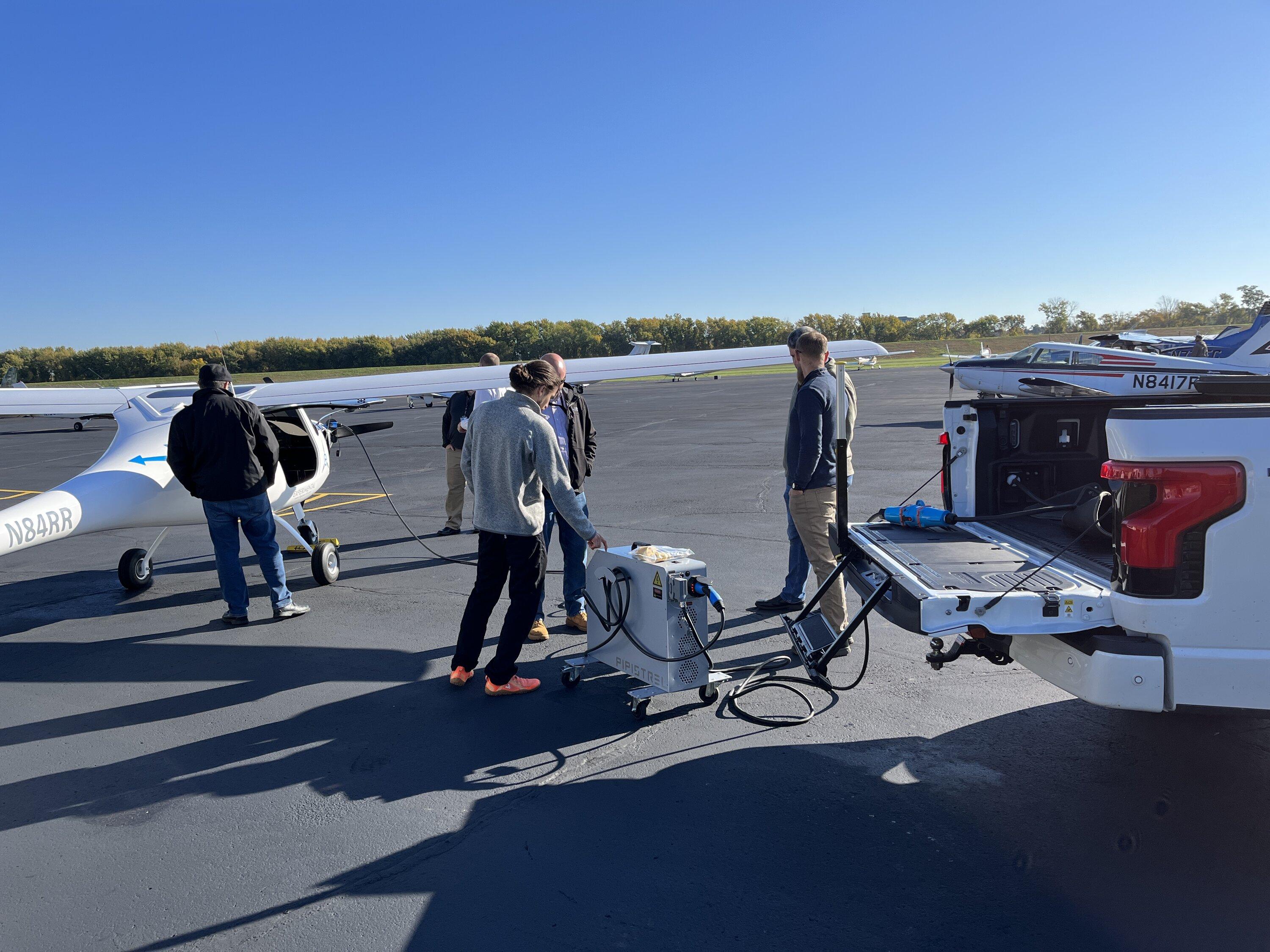 Ford F-150 Lightning Maybe a first in the world... an electric truck charging an electric plane. C6E11DE9-08B9-44E5-BBA2-84DC55123105