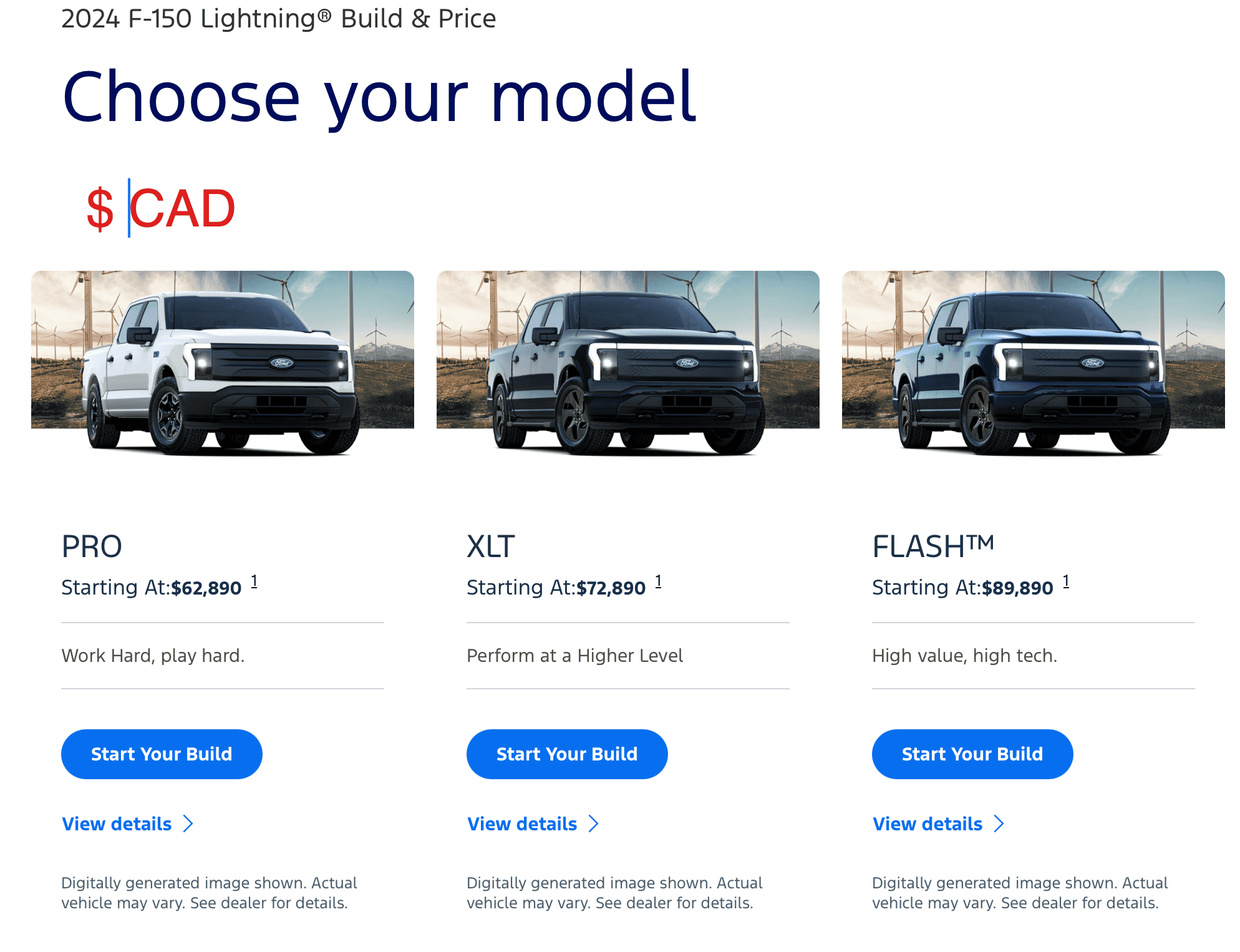 Ford F-150 Lightning 2024 Build and Price Tool, $54,995 Pro cad