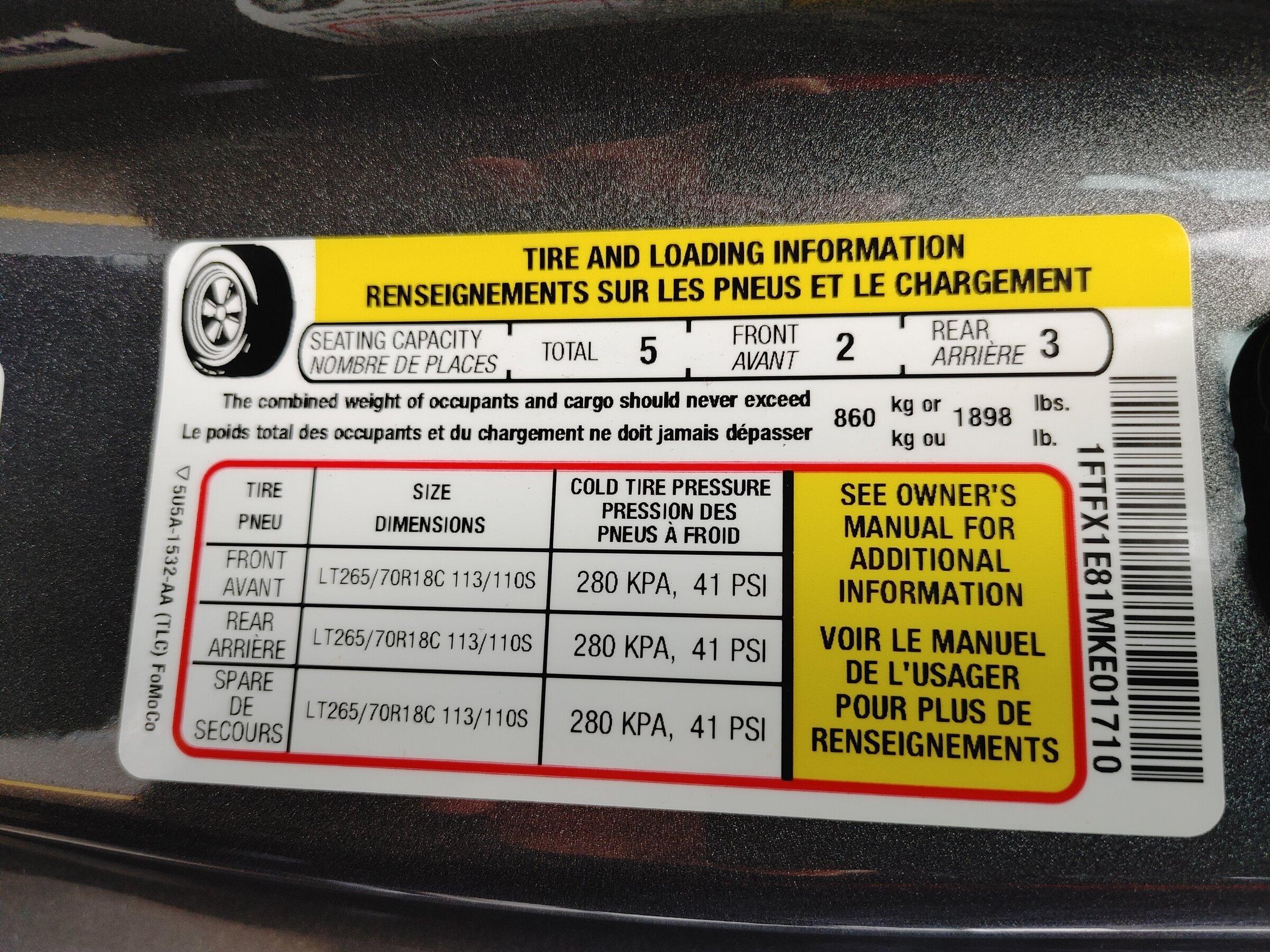 Ford F-150 Lightning Any 2021/2 SuperCab 4x4 XLT 6.5ft bed 3.5EB owners, what's your payload? Door Sticker 2