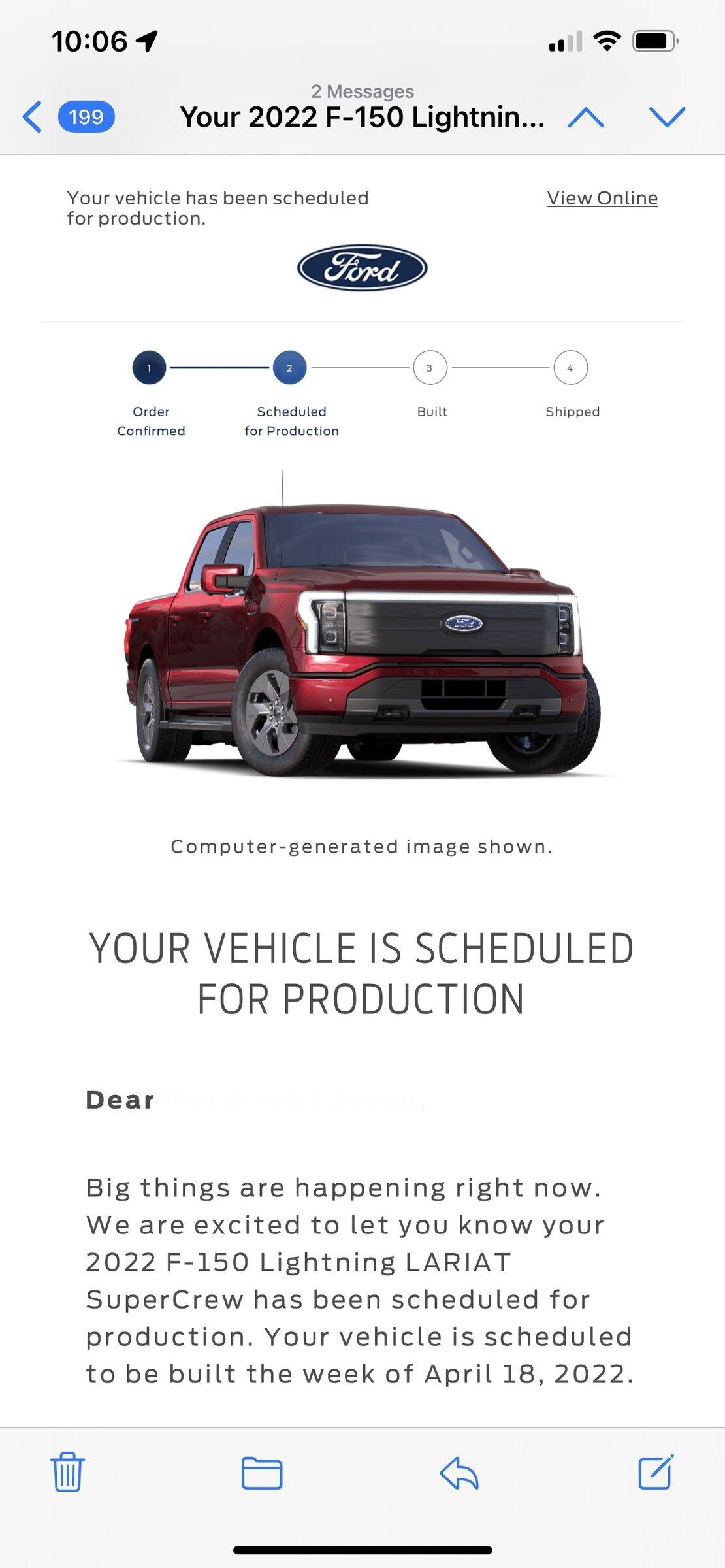 Ford F-150 Lightning Ford sent out (blanket spam) email: "An Important Update About Your Order" [Ford Official Comment] EC9DEAB1-689D-4B42-A33E-22DE732465D7