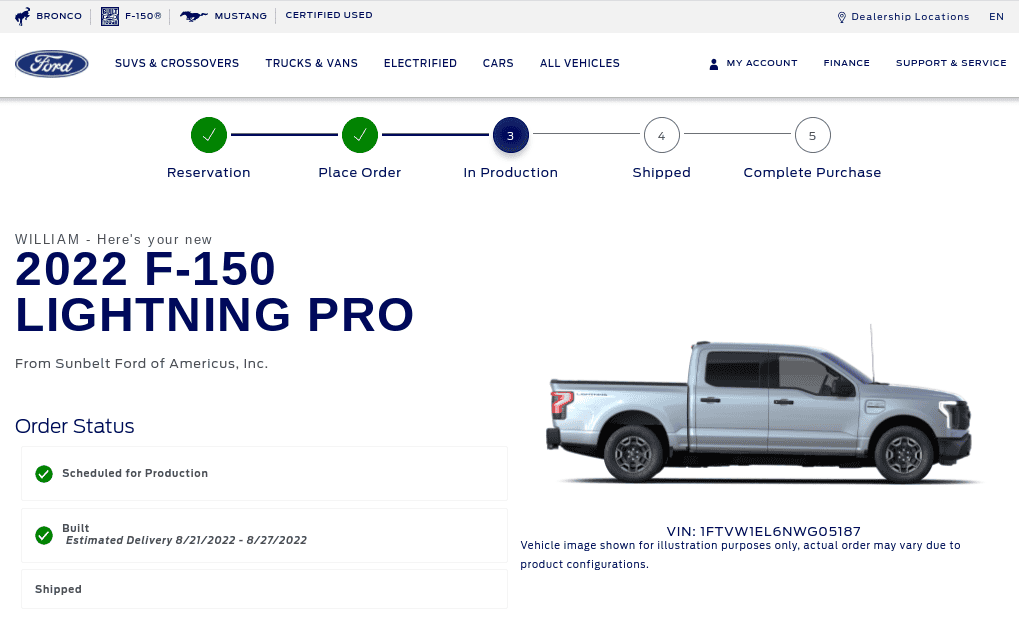 Ford F-150 Lightning ✅ 7/25 Lightning Build Week Group ETA Arrival 8 21 22 with VIN Confirmatio