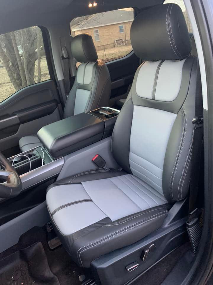 Ford F-150 Lightning RoadWire Leather Seat Covers installed in 2021 XLT F150 Interior 