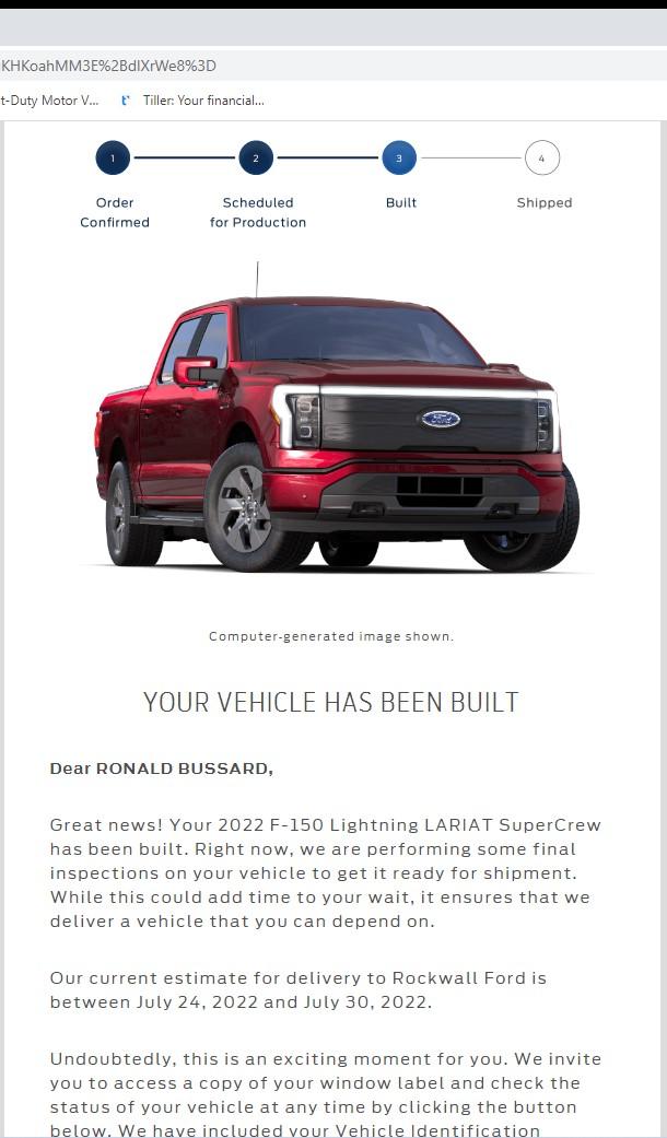 Ford F-150 Lightning ✅ 5/2 Lightning Build Week Group F150 Lightning Lariat Built Email