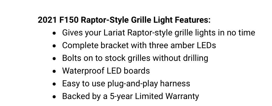 Ford F-150 Lightning 2021 F150 with Lariat Grille Custom Auto Works Raptor Style LED Amber Grille Light Kit 2021 LR F75D063E-16D2-448F-B010-146B19CD52F3