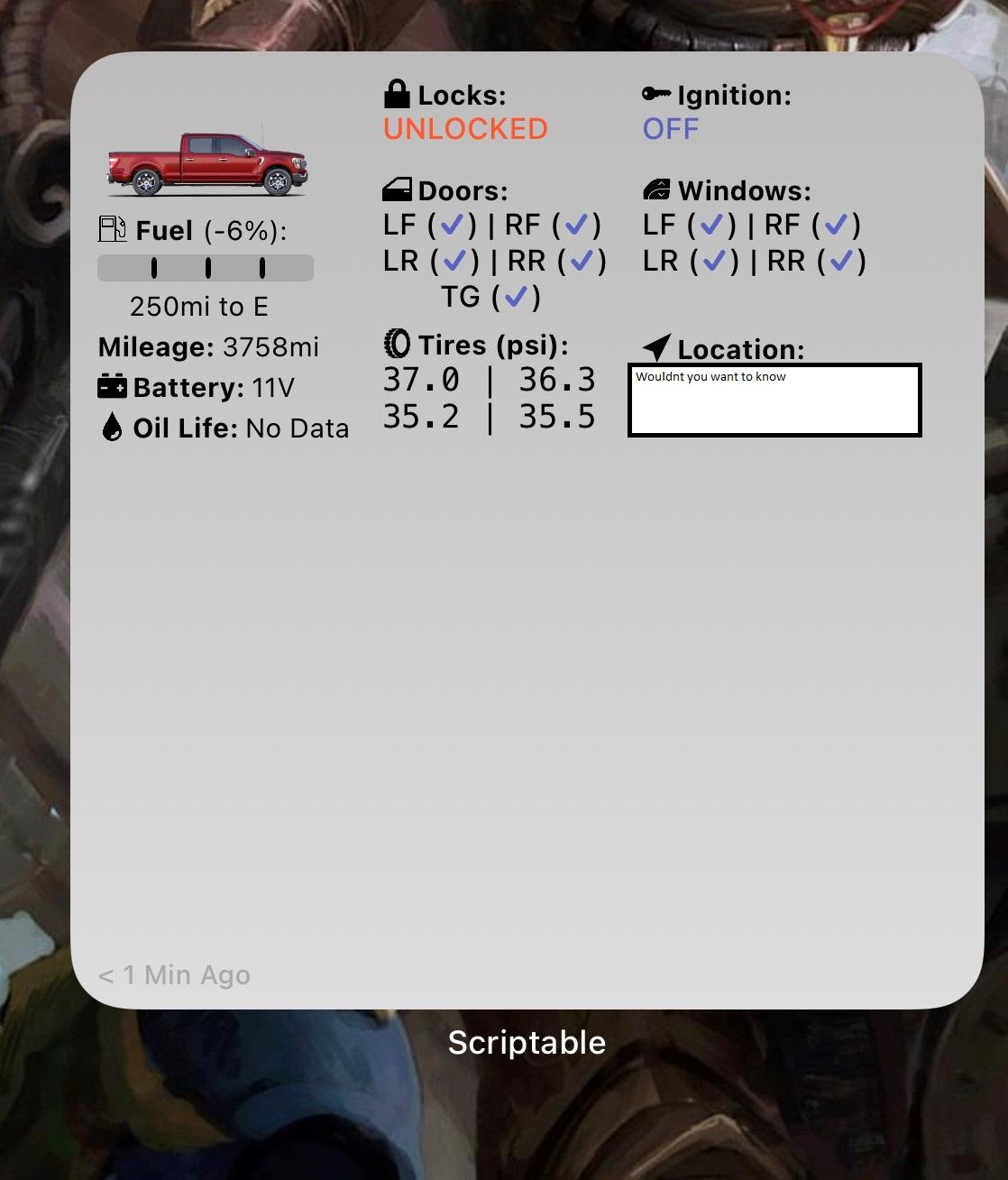 Ford F-150 Lightning FordPass - Scriptable Widget (iOS, iPad, MacOS) Ford Scriptable