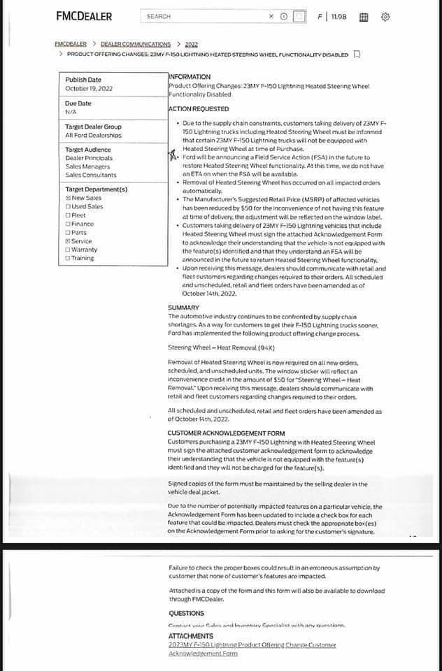 Ford F-150 Lightning Options Removed (chip shortage) Heated Steering Wheel Fix