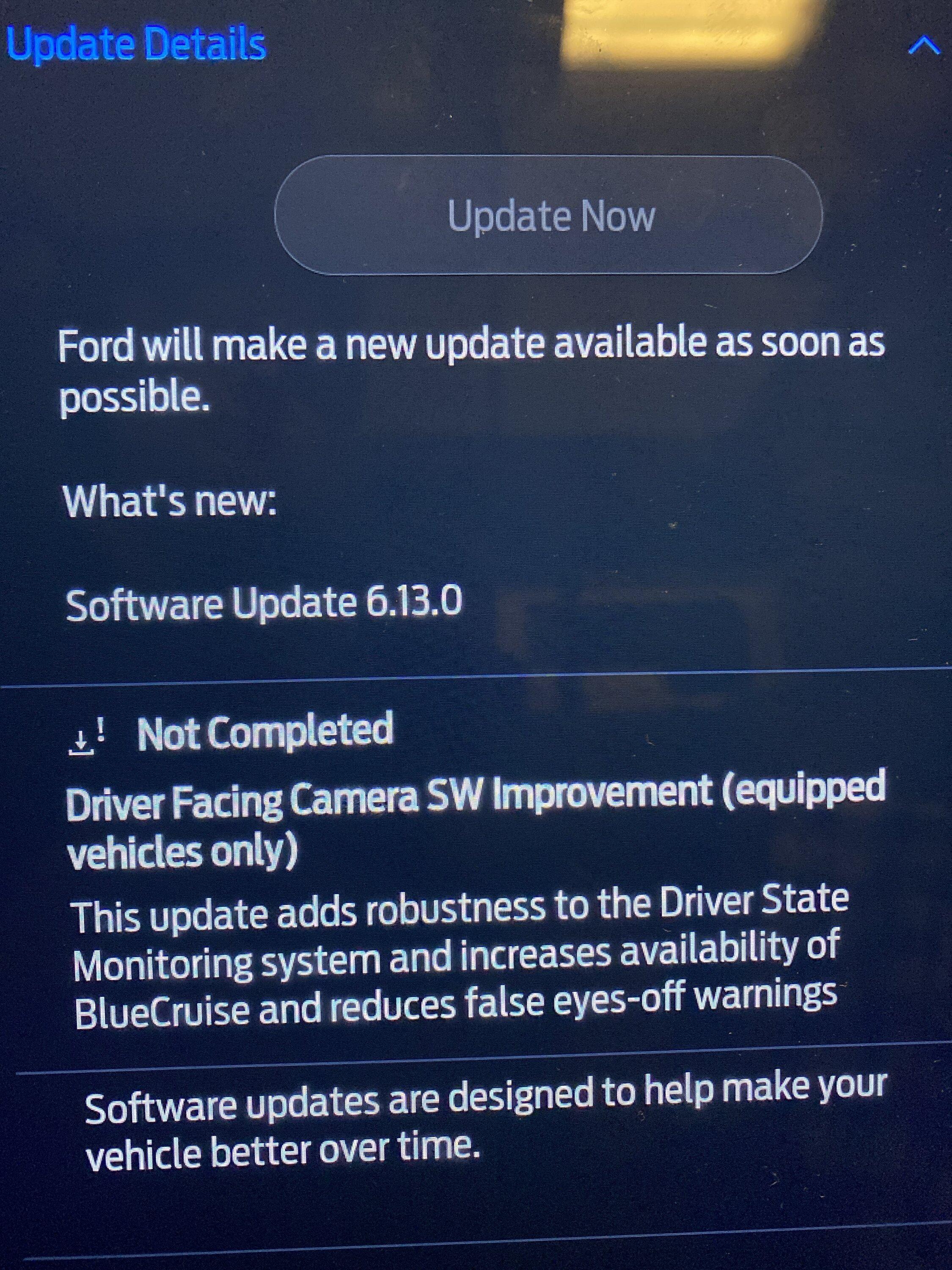 Ford F-150 Lightning Power-Up OTA 6.13.0 - Driver Facing Camera SW Improvement image